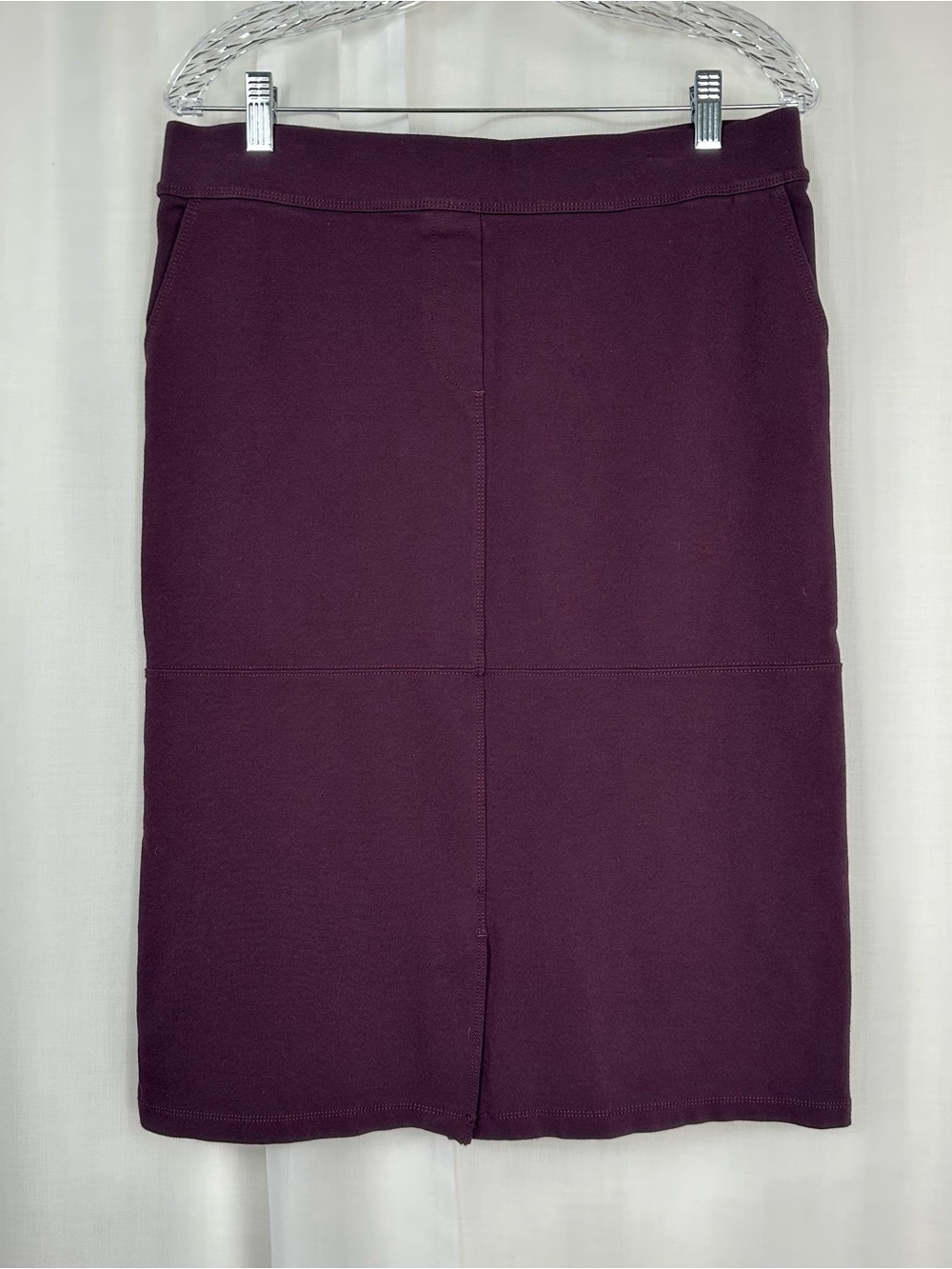 Liz Claiborne Purple Midi Pencil Skirt 10 Stretchy Elastic Waist Pockets Pull On